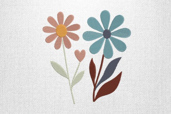 Blue and Peach Floral Embroidery Art Review for Business Use