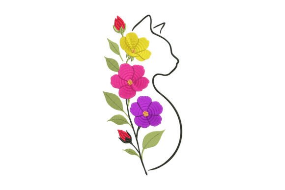 Cat with Flowers Embroidery Design Review for Business Use