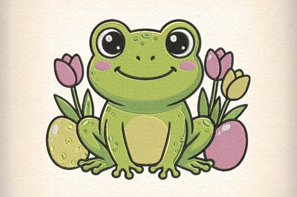 Cute Frog with Flowers Embroidery Design Review