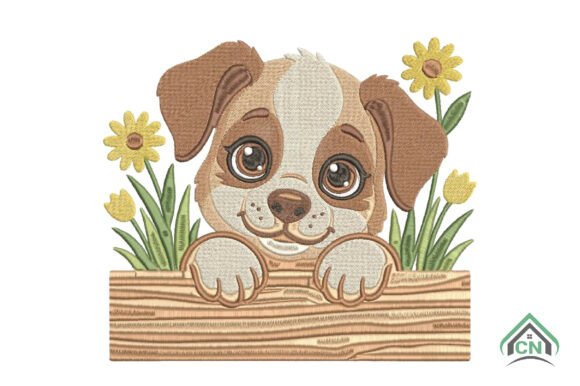 Cute Puppy with Flowers Embroidery: A Seasonal Delight