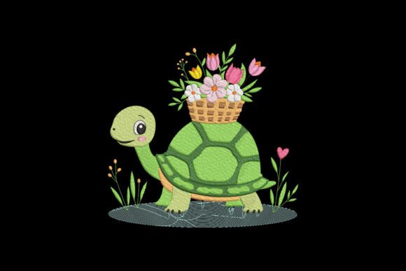 Cute Turtle with Flowers Embroidery Design Review