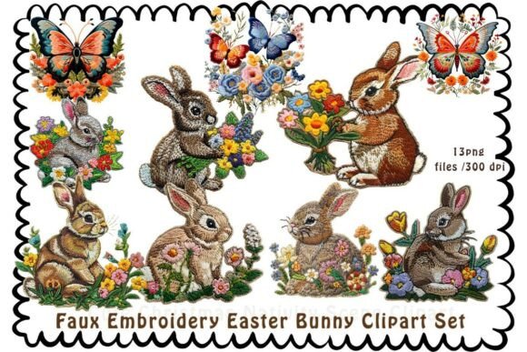 Faux Embroidery Easter Bunny Clipart Set Review