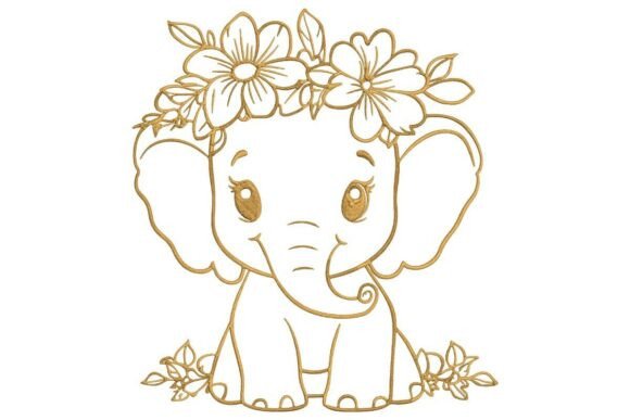 Kawaii Elephant in Gold with a Floral Wreath Design Review