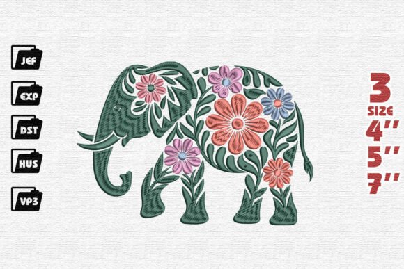 Stylized Floral Elephant Embroidery Design Review