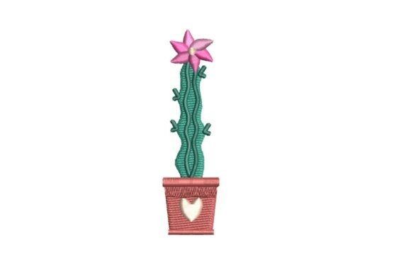 Tall Flowering Cactus in Heart Pot: A Delightful Embroidery Design for Personalized Gifts